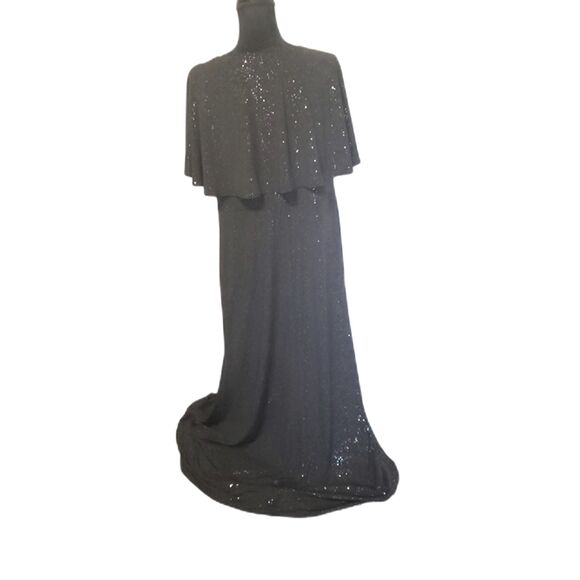 Ever-Pretty Black Glitter V-Neck Short Sleeve  Cape Evening Formal Dress Size 5X - Picture 9 of 10